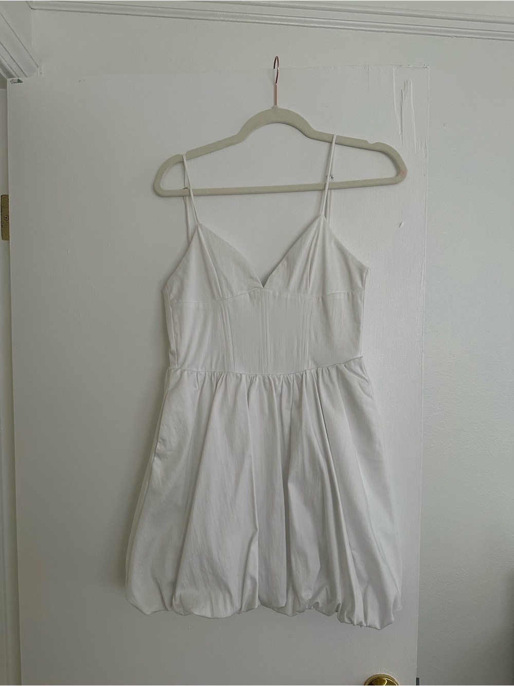 Zara White Spaghetti-Strap Bubble-Hem Mini Dress